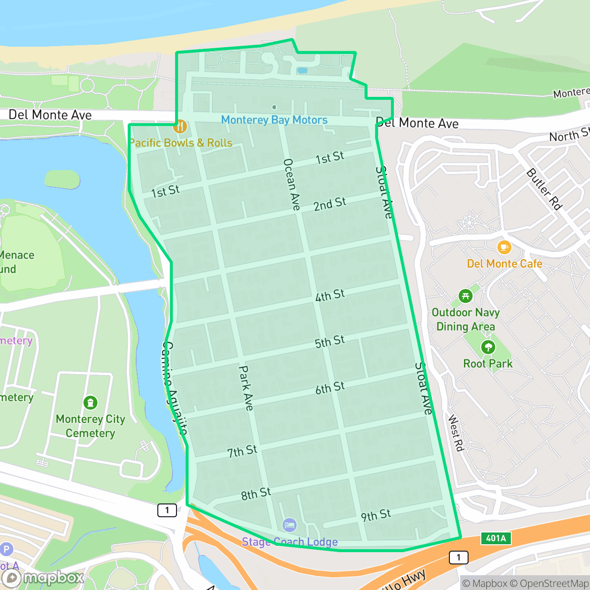 Map showing the location of Oak Grove, Monterey, CA