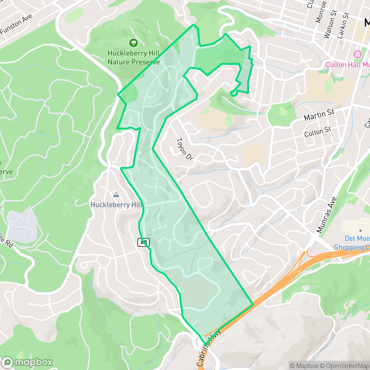 Map showing the location of Skyline Forest, Monterey, CA