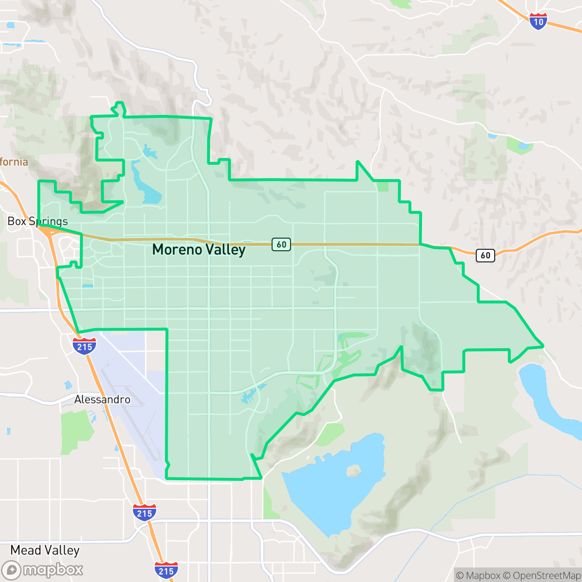 Map showing the location of Moreno Valley, CA — coverage area