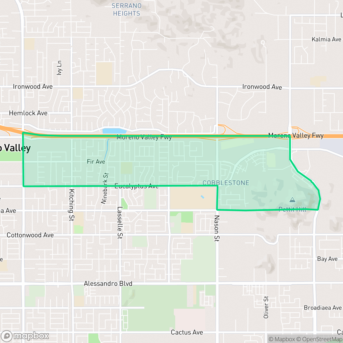 Map showing the location of Bear Valley, Moreno Valley, CA