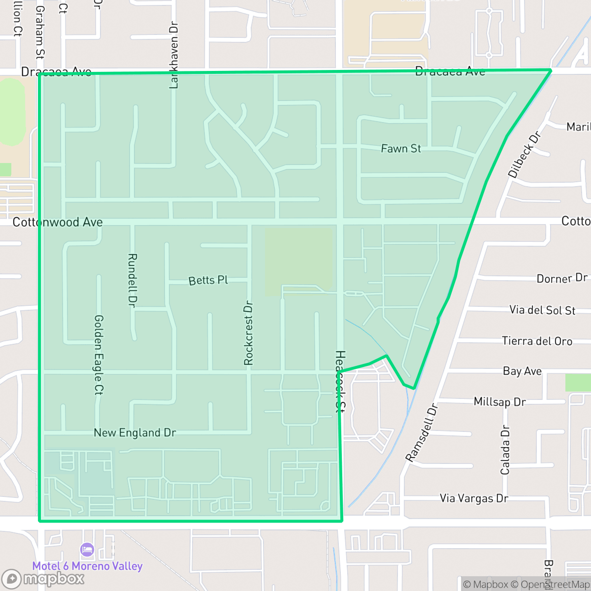 Map showing the location of Creekside, Moreno Valley, CA