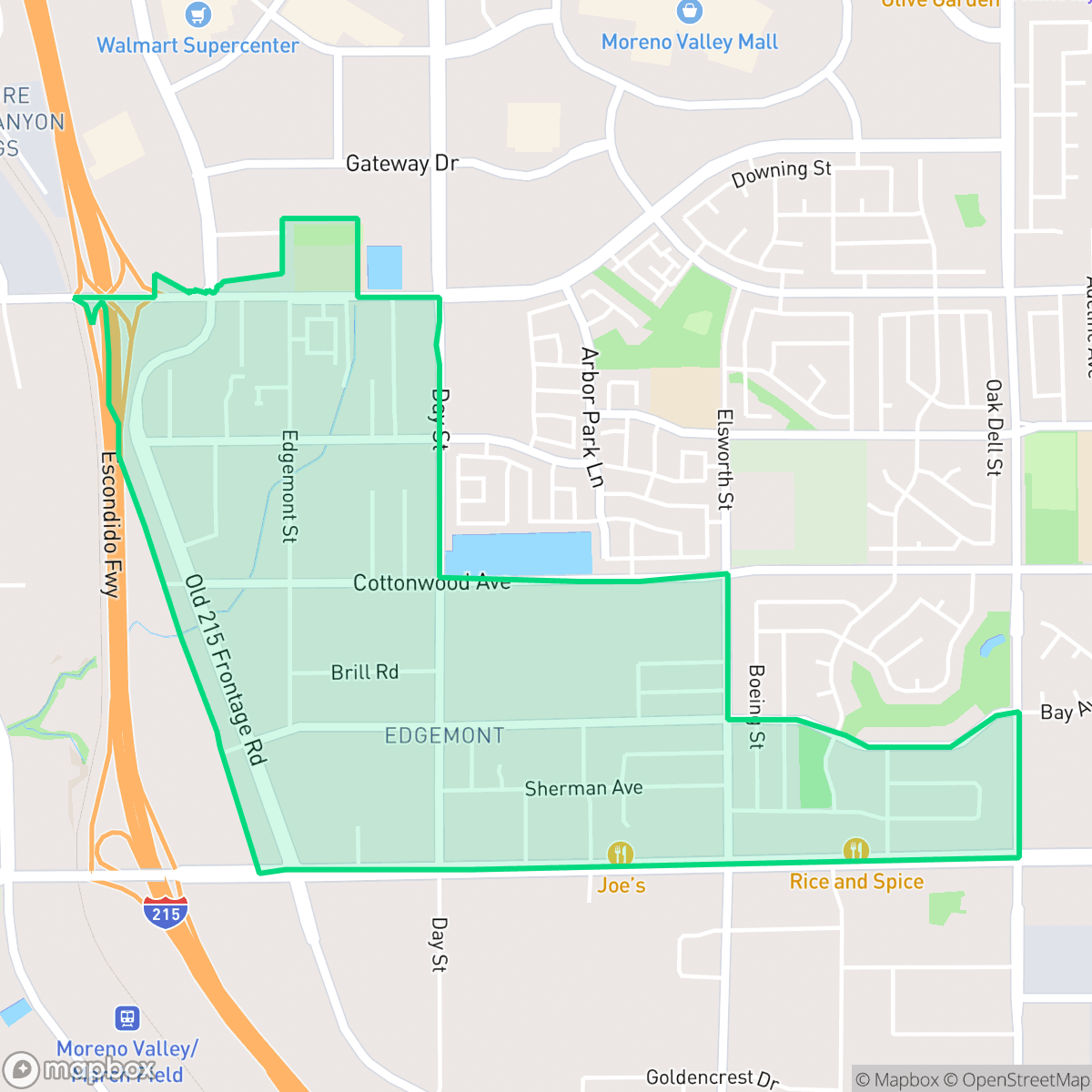 Map showing the location of Edgemont, Moreno Valley, CA