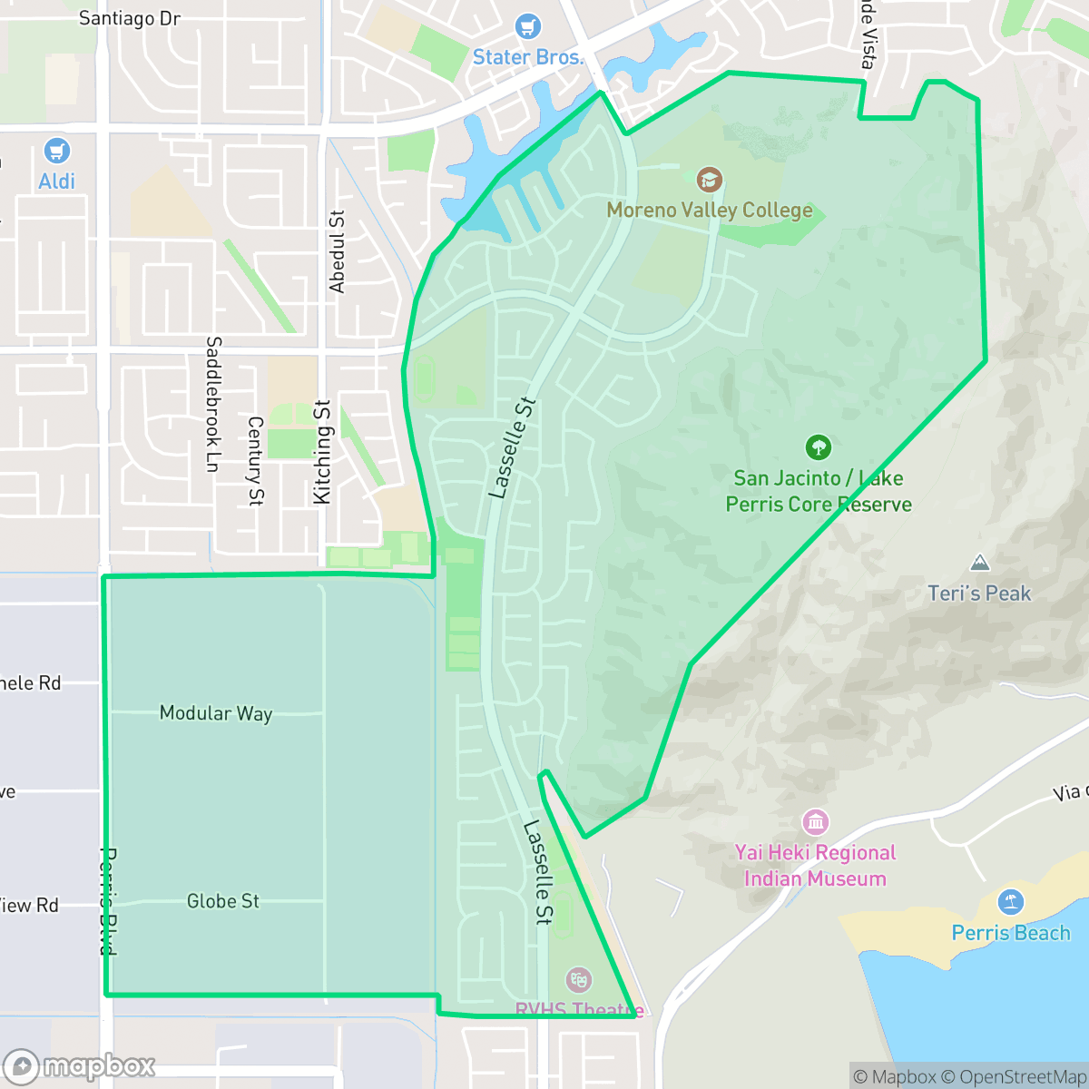 Map showing the location of Lasselle, Moreno Valley, CA