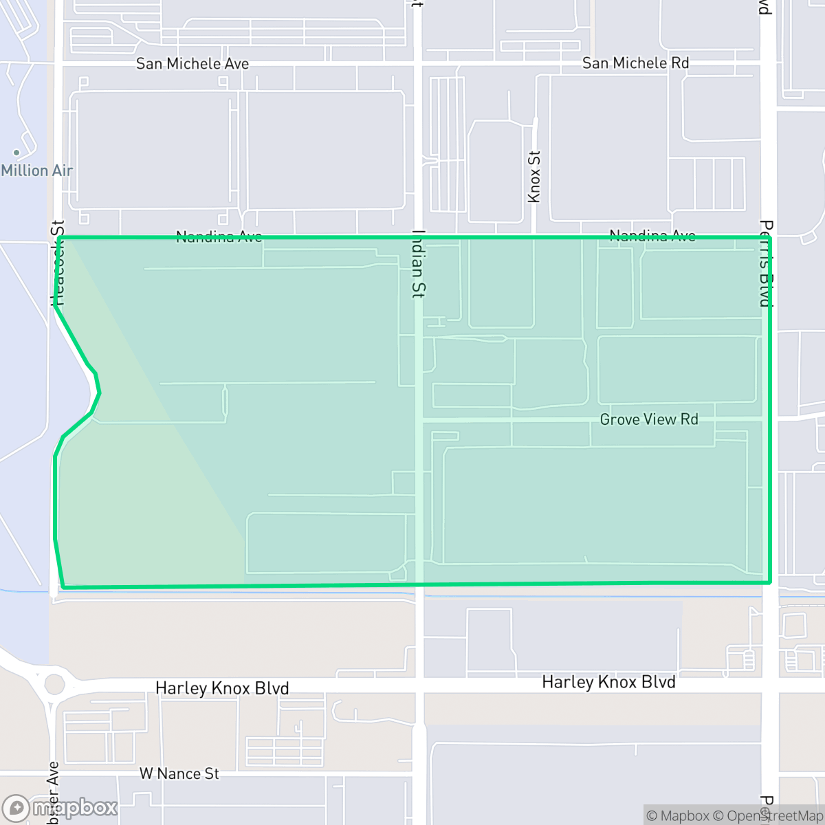 Map showing the location of May Ranch, Moreno Valley, CA