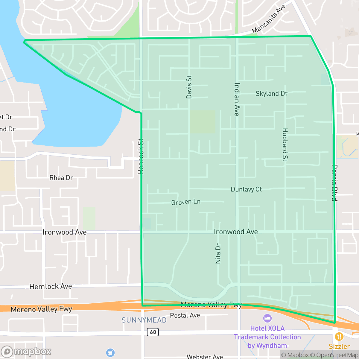 Map showing the location of Midland, Moreno Valley, CA