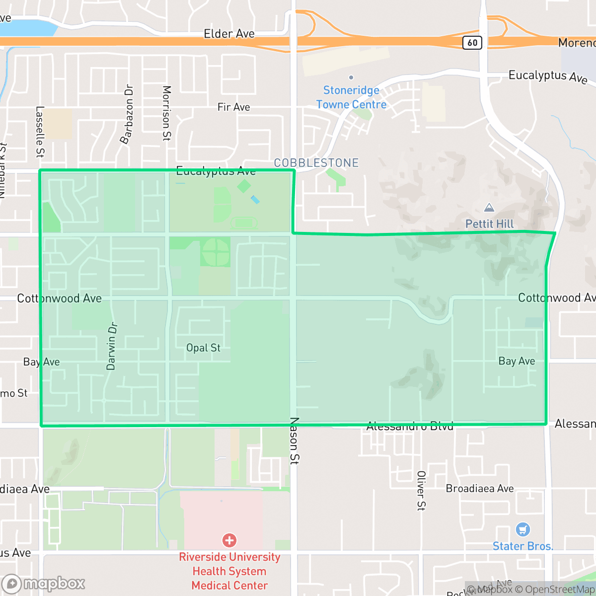 Map showing the location of Moreno, Moreno Valley, CA