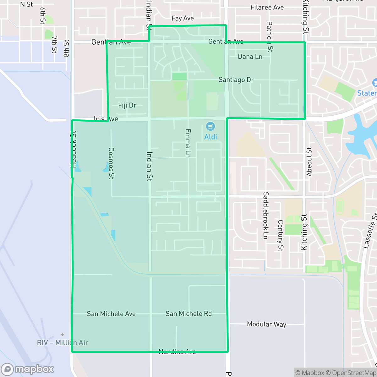 Map showing the location of Rainbow Ridge, Moreno Valley, CA