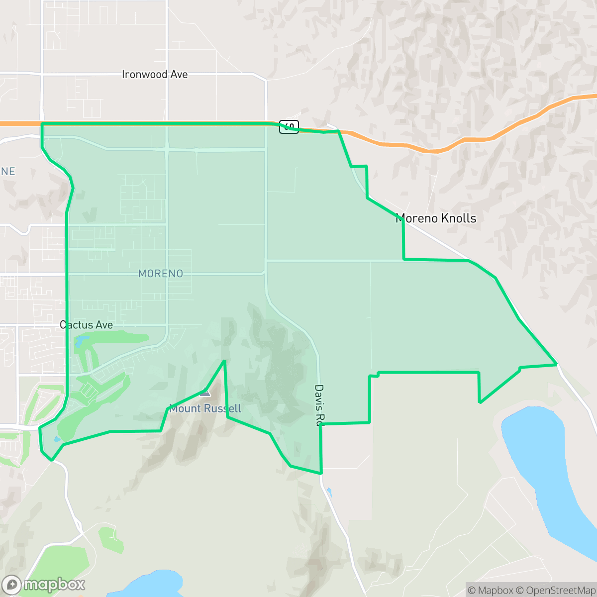Map showing the location of Ridgecrest, Moreno Valley, CA
