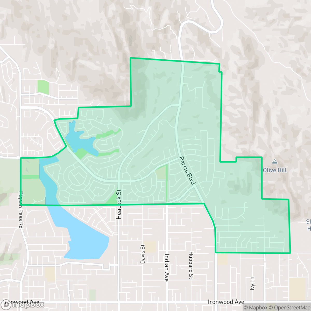 Map showing the location of Sugar Hill, Moreno Valley, CA