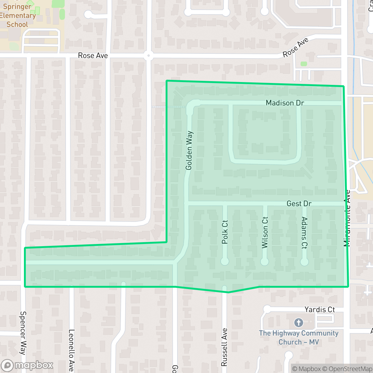 Map showing the location of Blossom Valley, Mountain View, CA