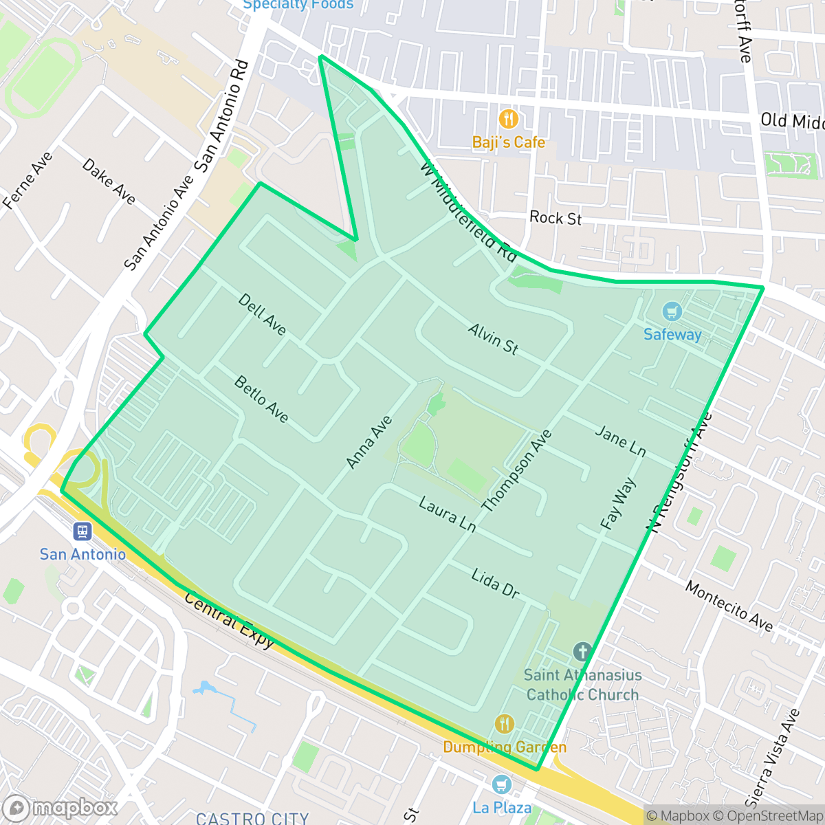 Map showing the location of Monta Loma, Mountain View, CA