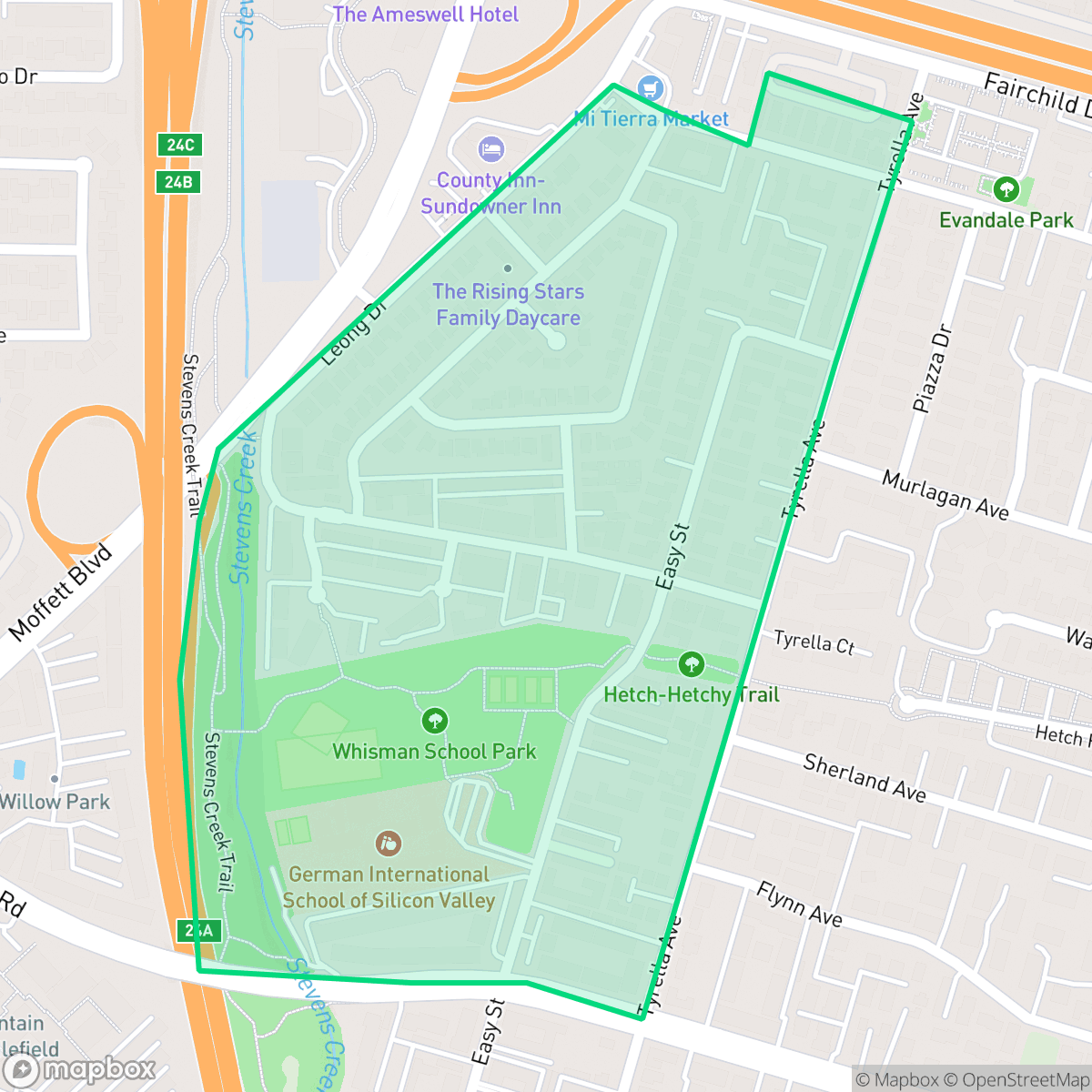 Map showing the location of North Wishman, Mountain View, CA