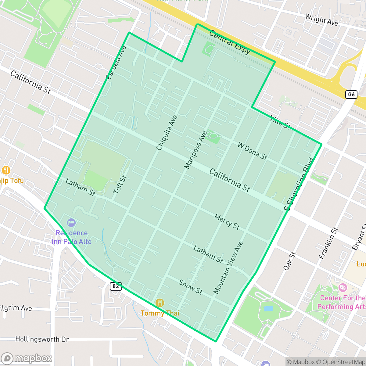 Map showing the location of Shoreline West, Mountain View, CA