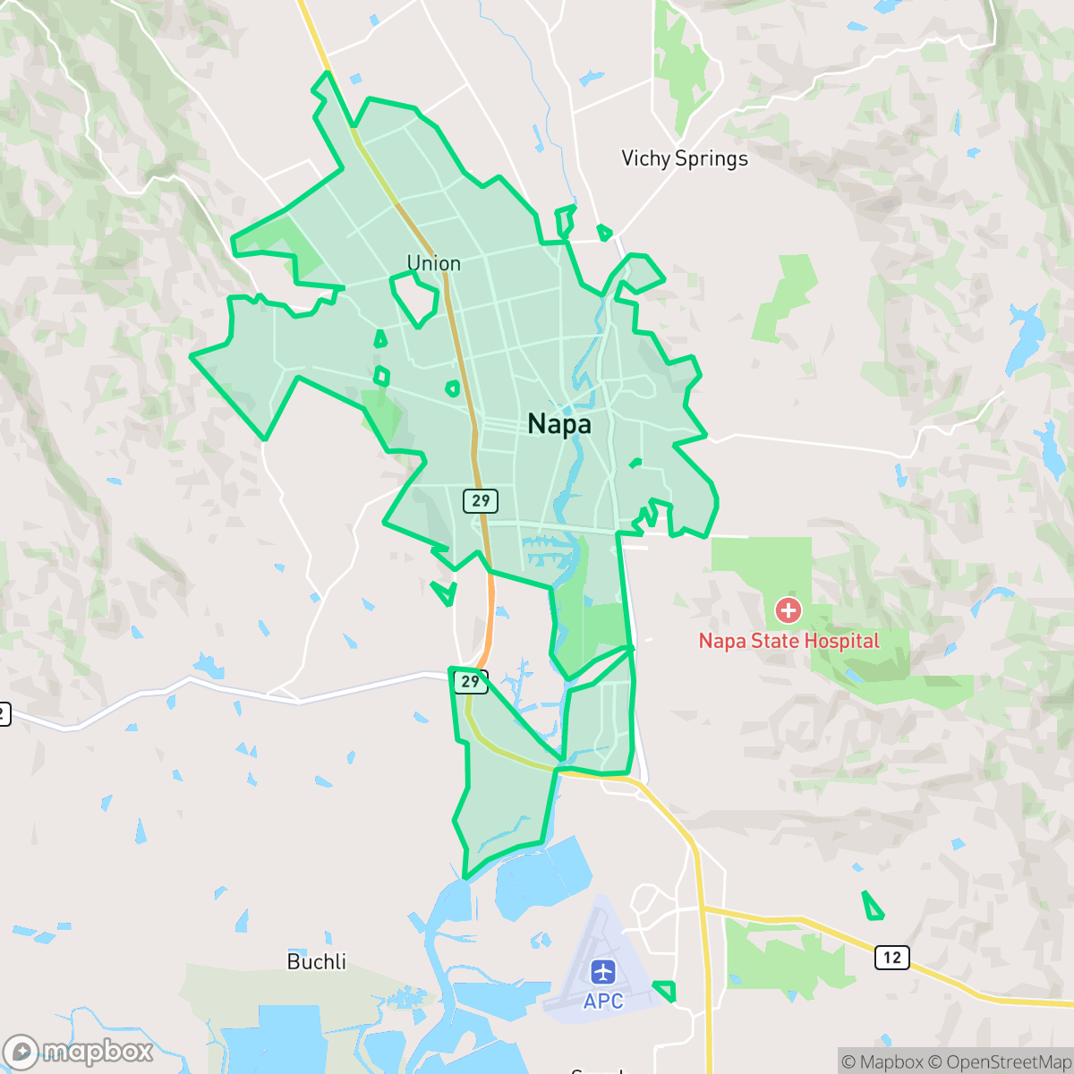 Map showing the location of Napa, CA — coverage area