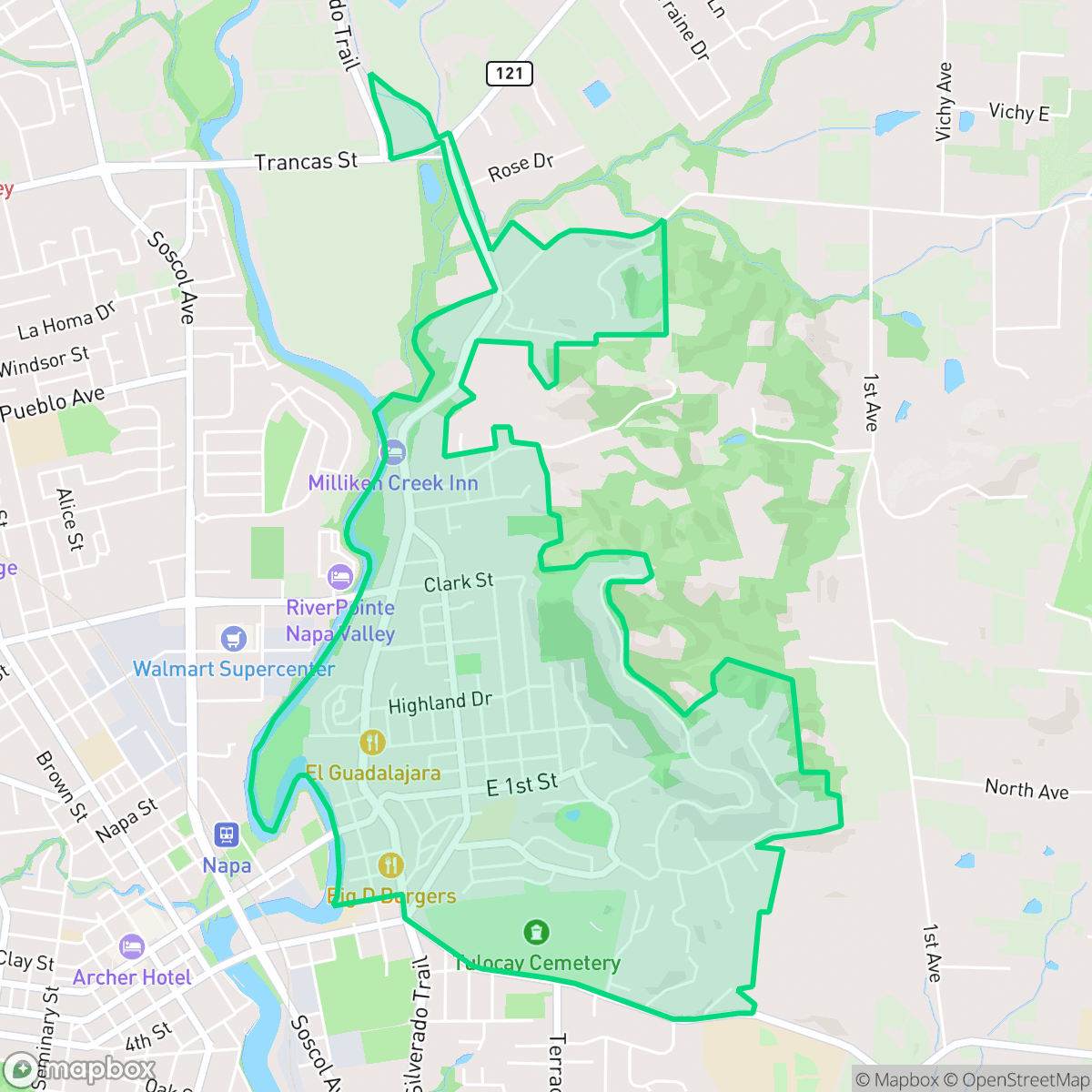 Map showing the location of Alta Heights, Napa, CA