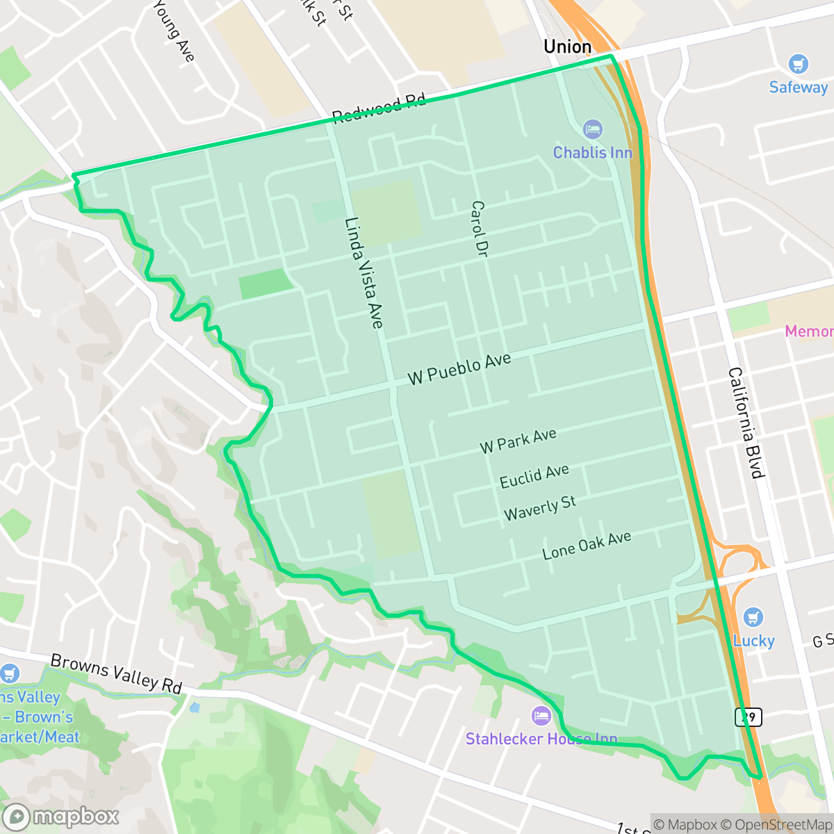 Map showing the location of Pueblo Park, Napa, CA