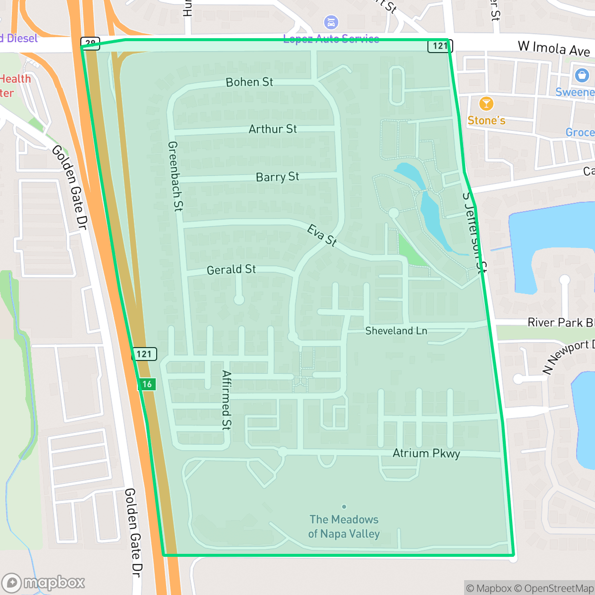 Map showing the location of Sheveland Ranch, Napa, CA