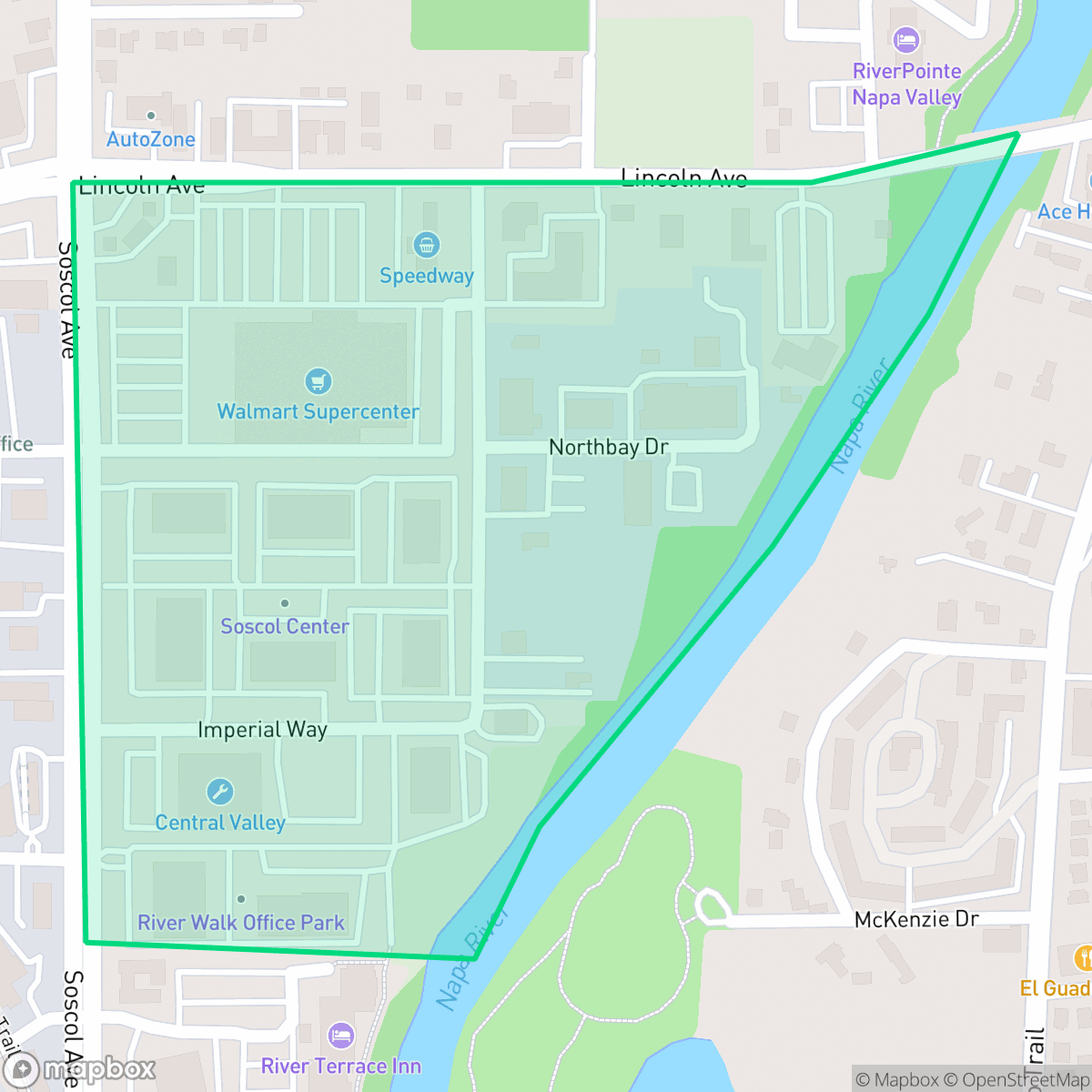 Map showing the location of Soscol Gateway North, Napa, CA