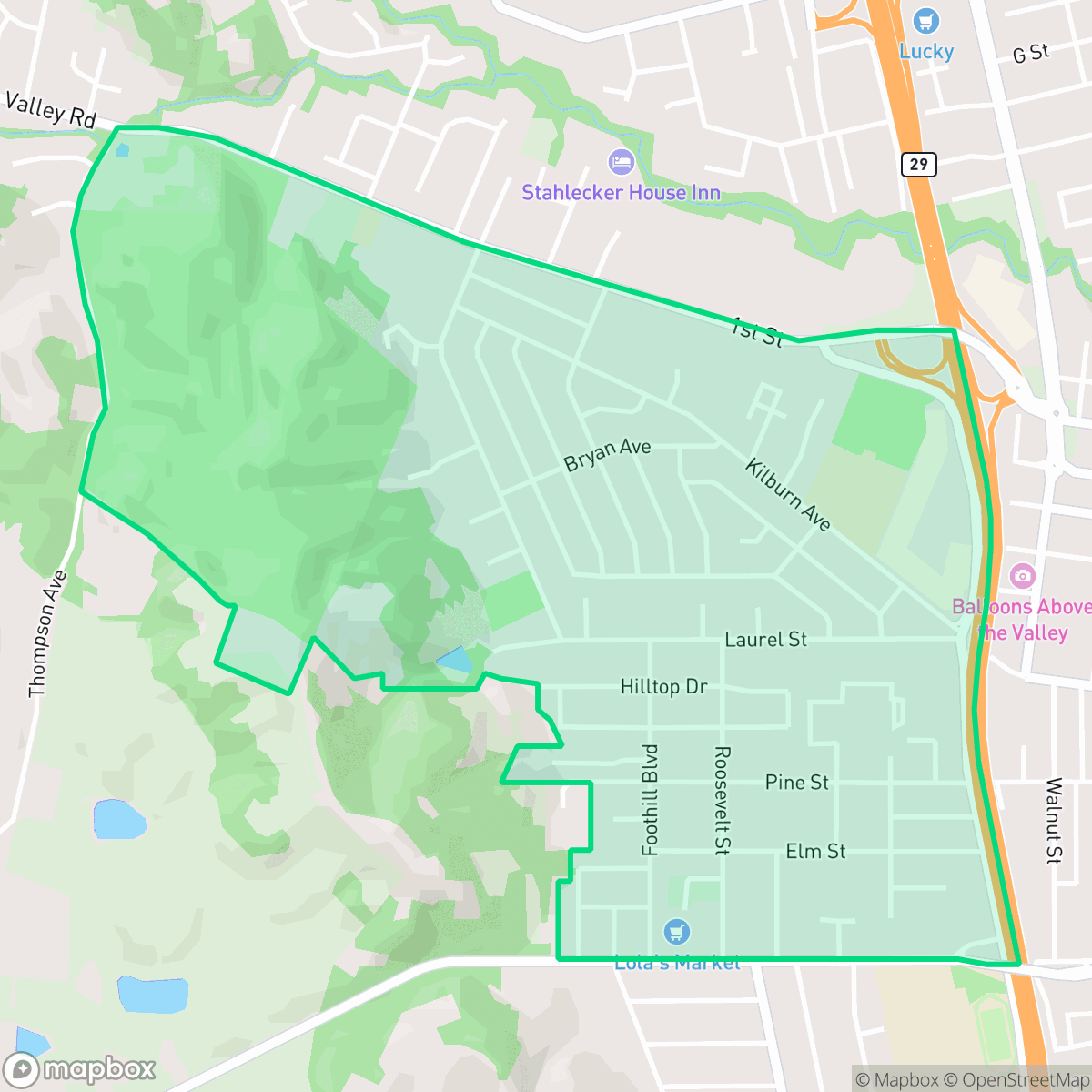 Map showing the location of Westwood, Napa, CA