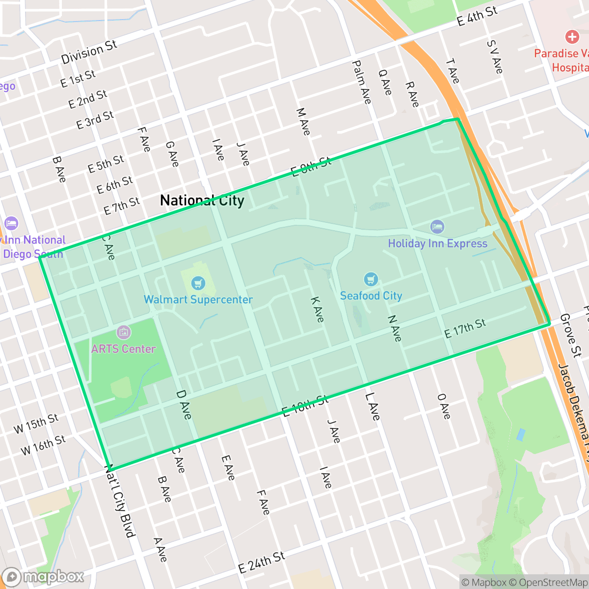 Map showing the location of Central, National City, CA