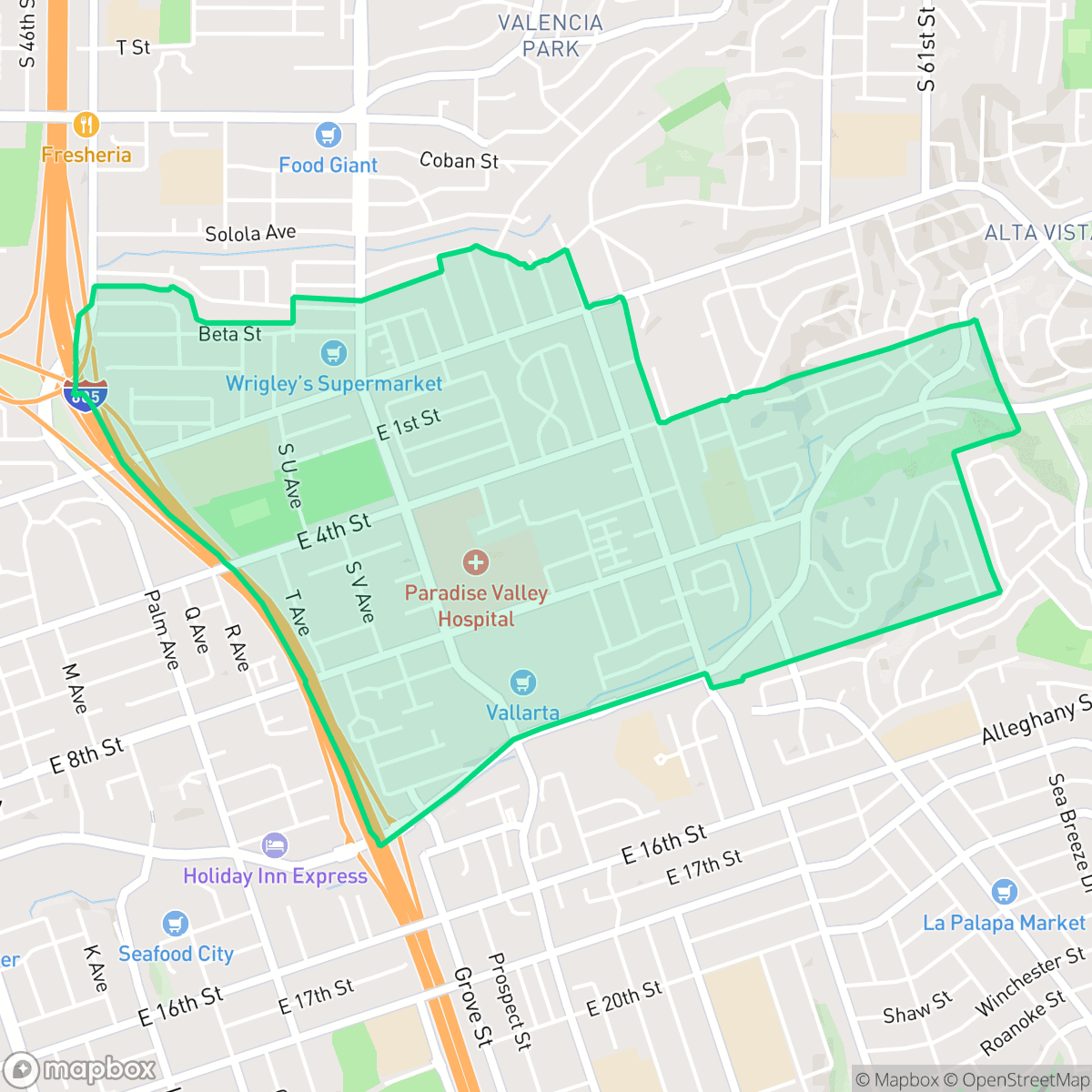 Map showing the location of Eastside, National City, CA