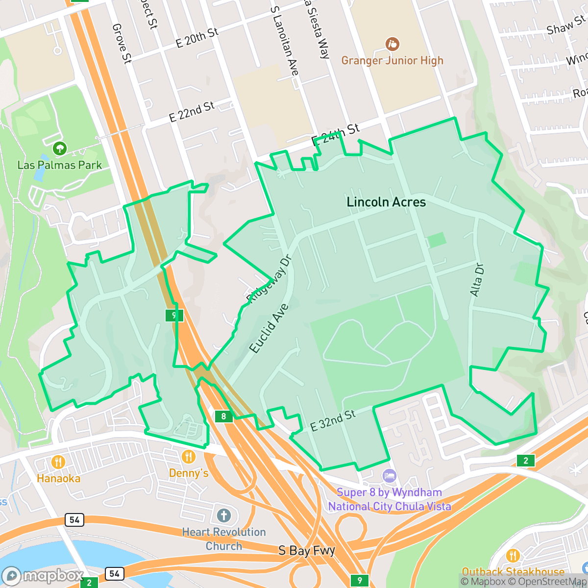 Map showing the location of Lincoln Acres, National City, CA