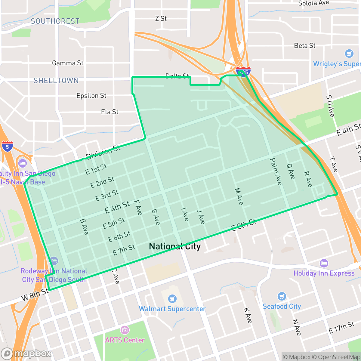 Map showing the location of Northside, National City, CA