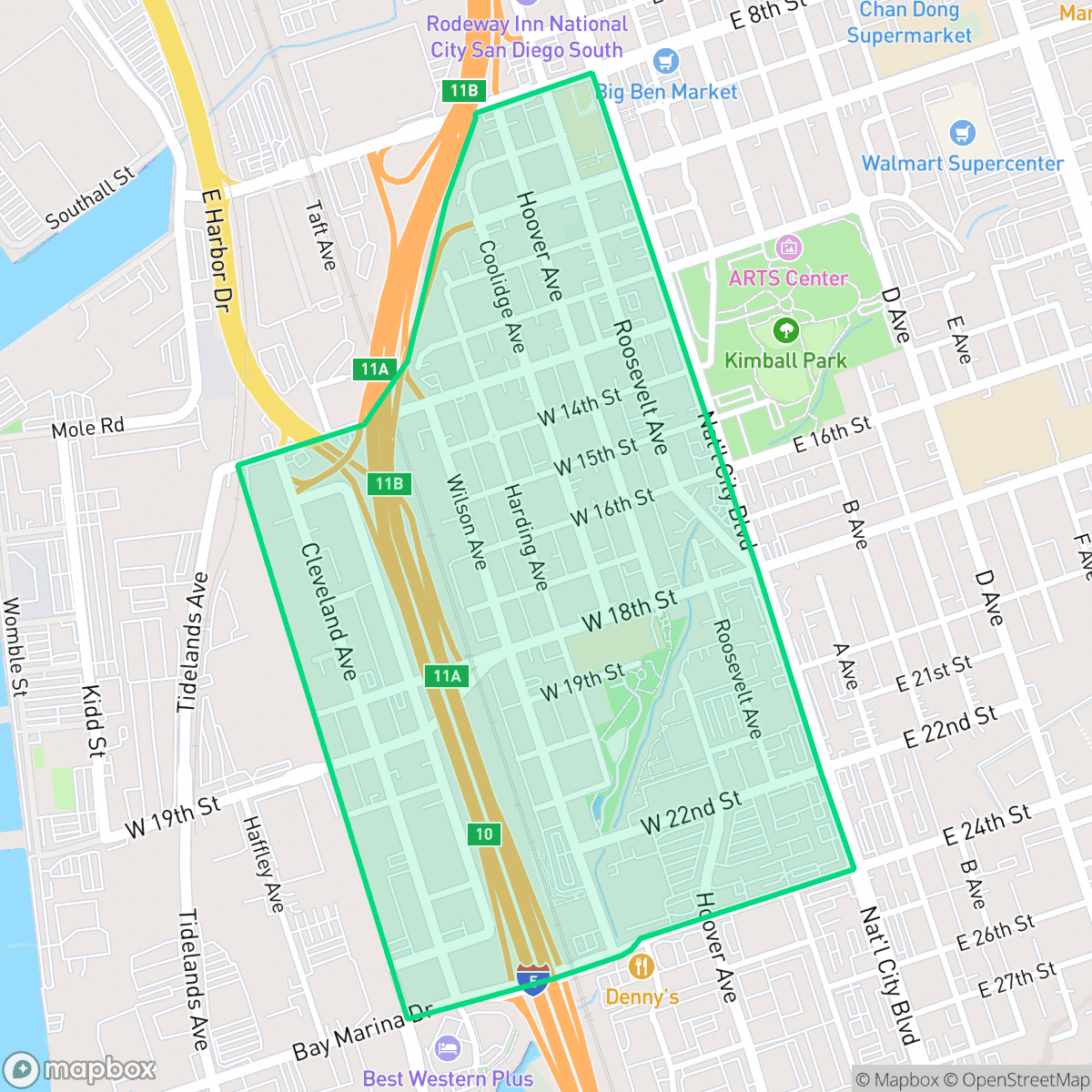 Map showing the location of Oldtown, National City, CA