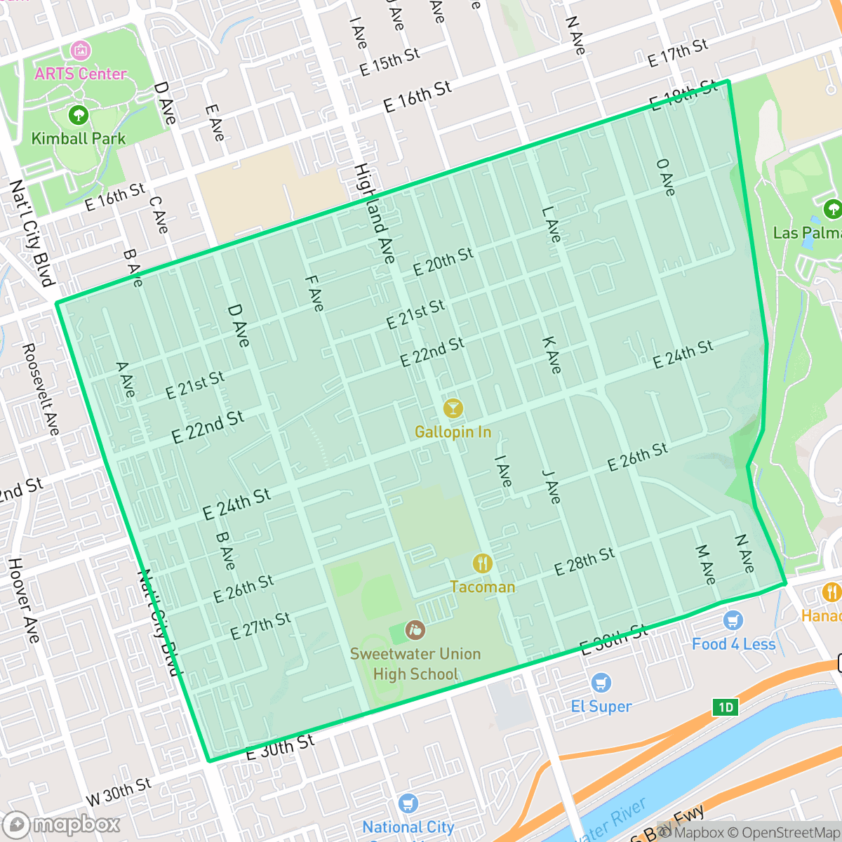 Map showing the location of Olivewood, National City, CA