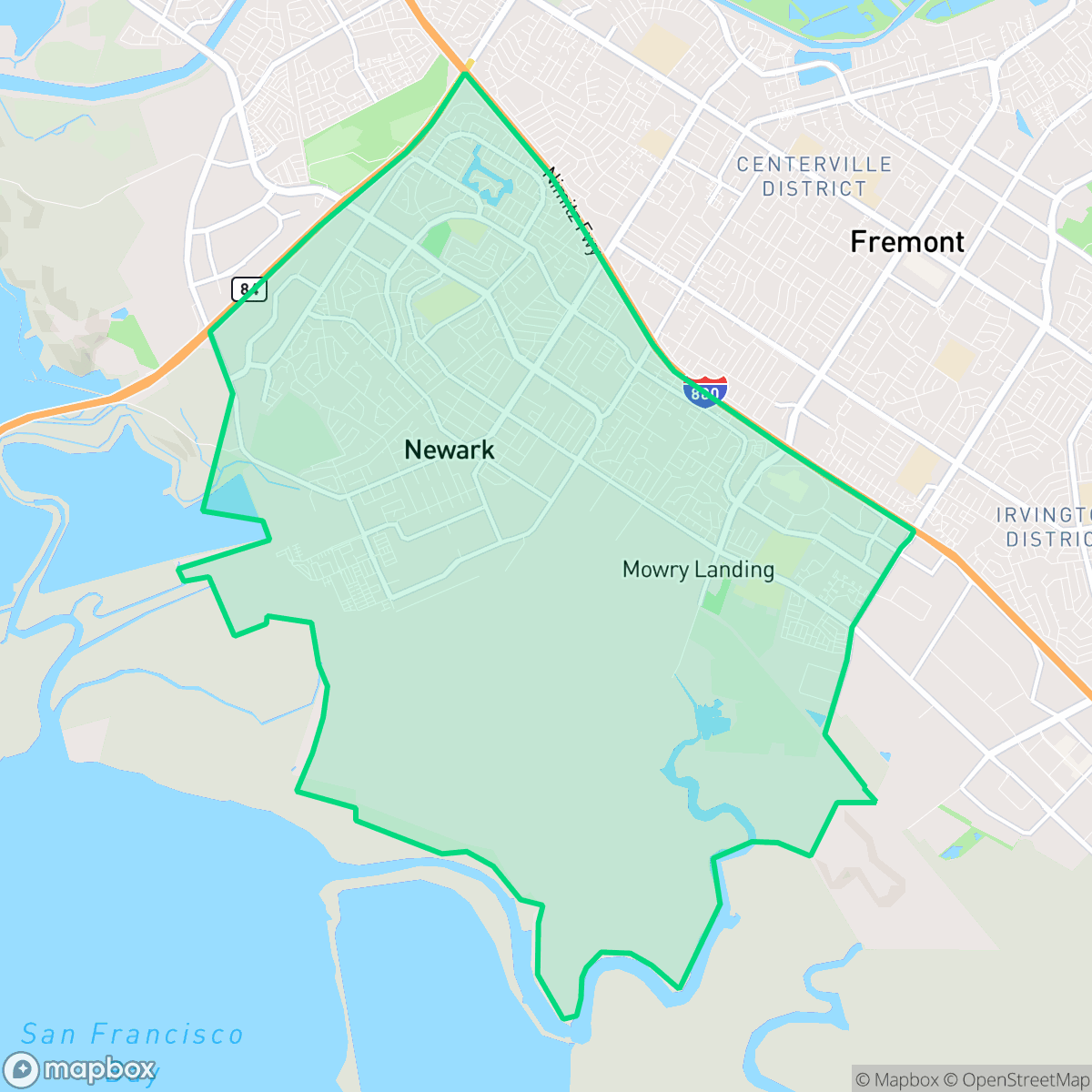 Map showing the location of Newark, CA — coverage area