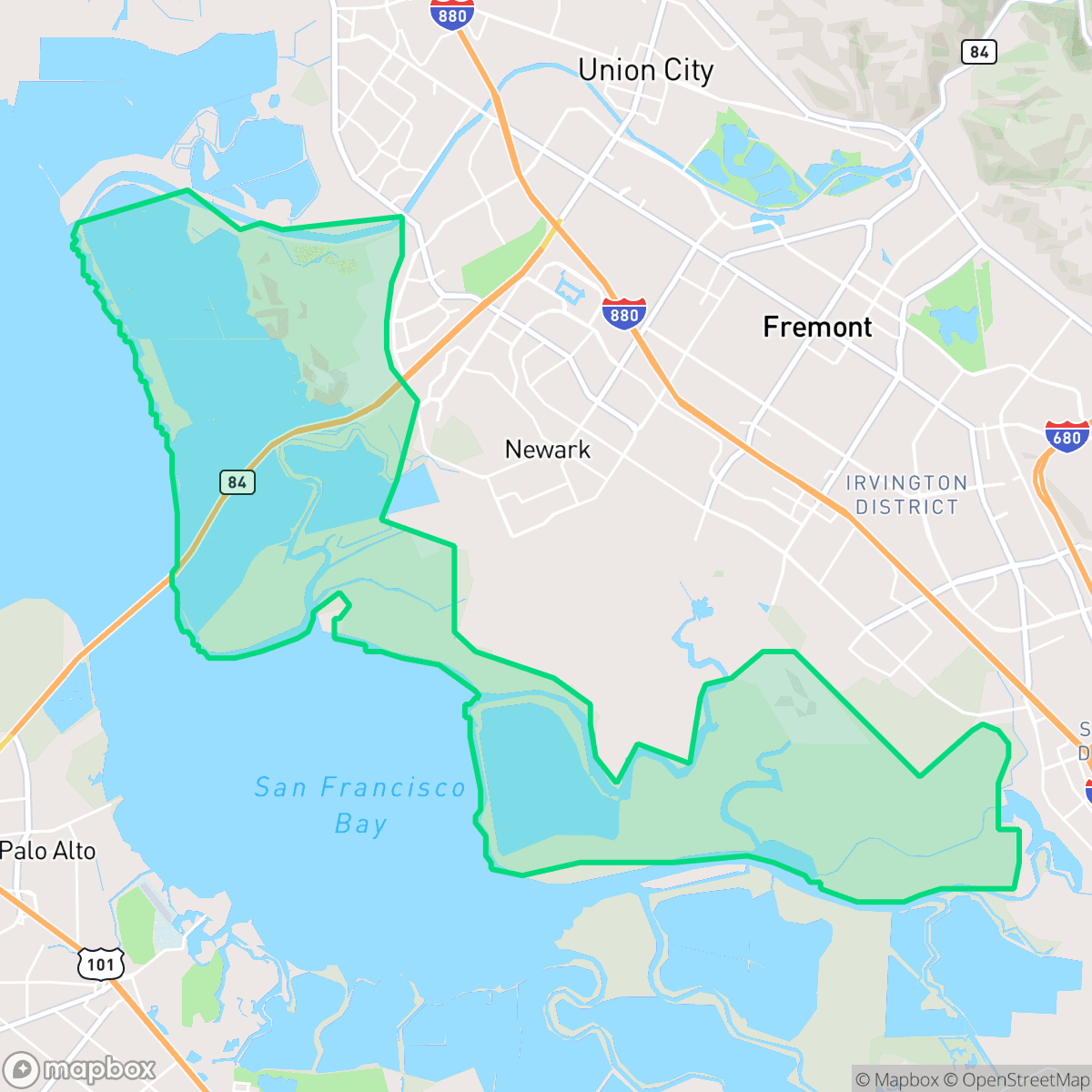 Map showing the location of Don Edwards National Wildlife Refuge, Newark, CA