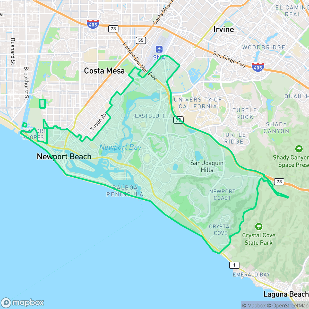 Map showing the location of Newport Beach, CA — coverage area