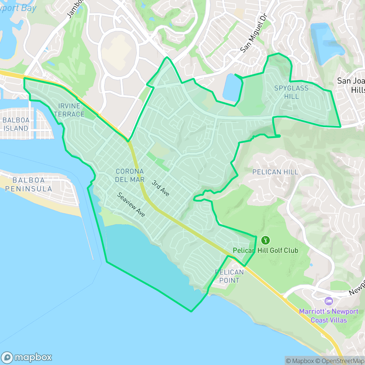 Map showing the location of Corona del Mar, Newport Beach, CA