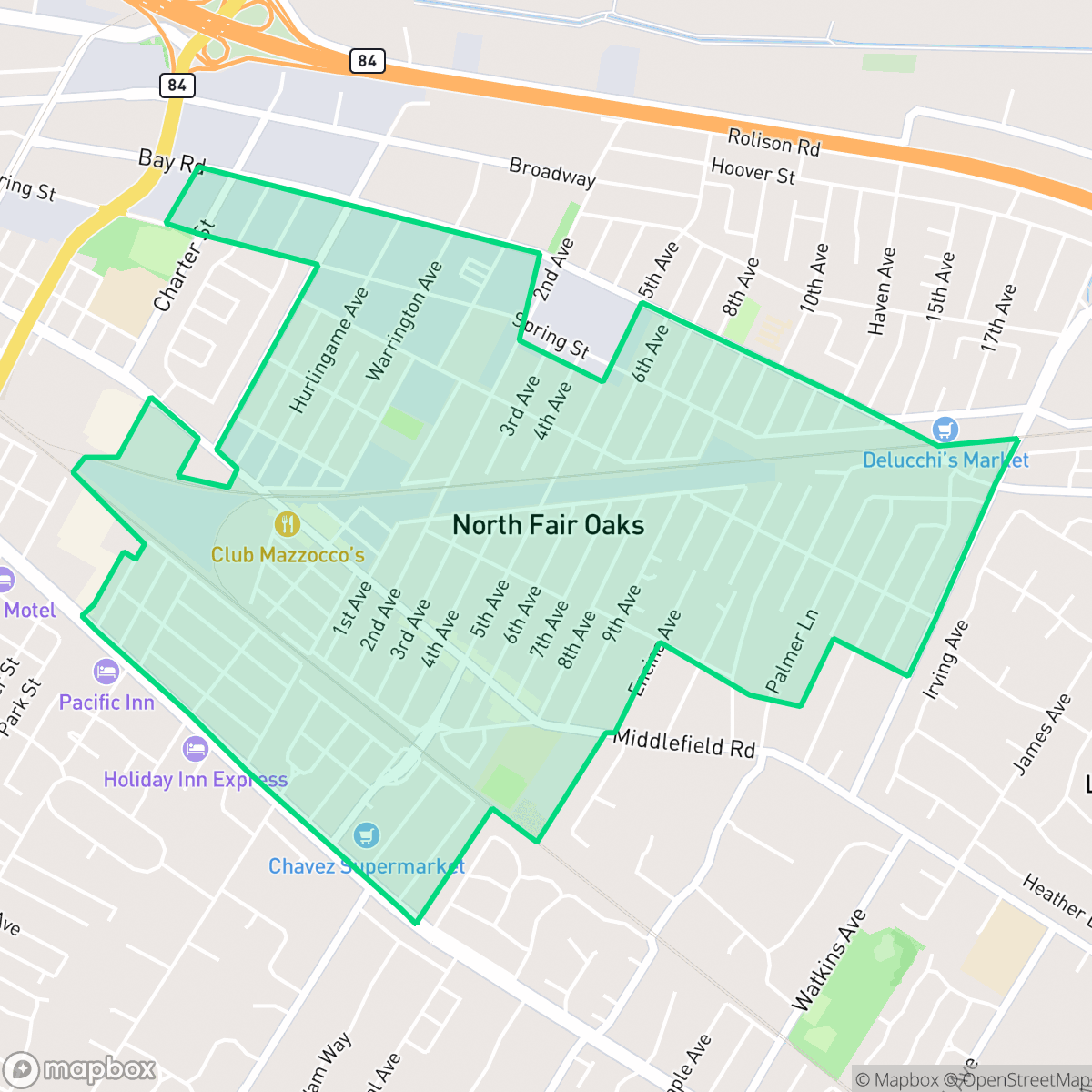 Map showing the location of North Fair Oaks, CA — coverage area