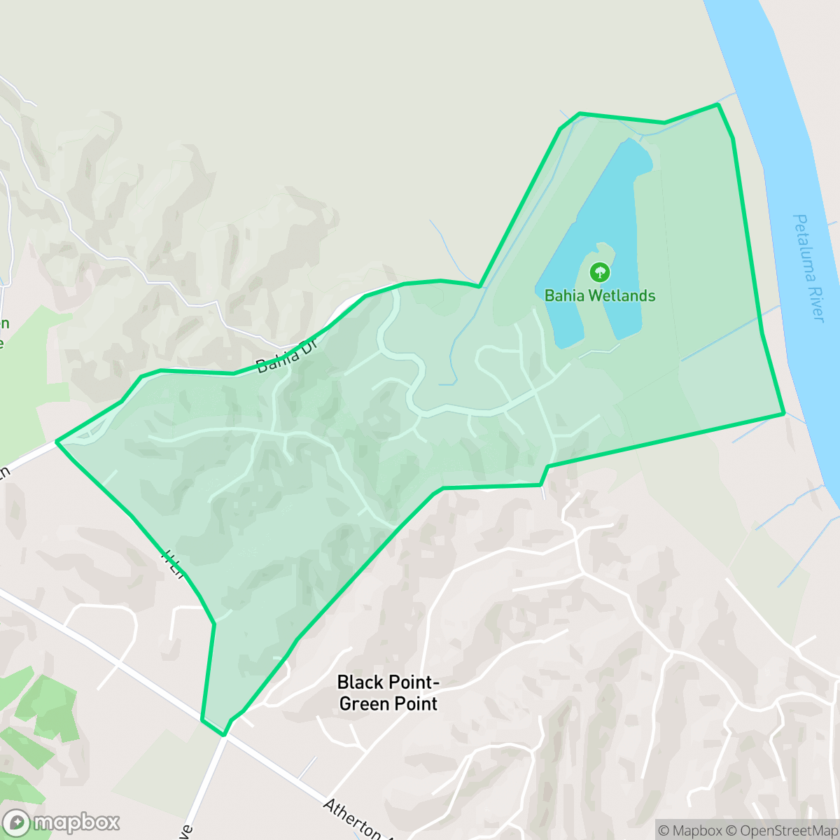 Map showing the location of Bahia, Novato, CA