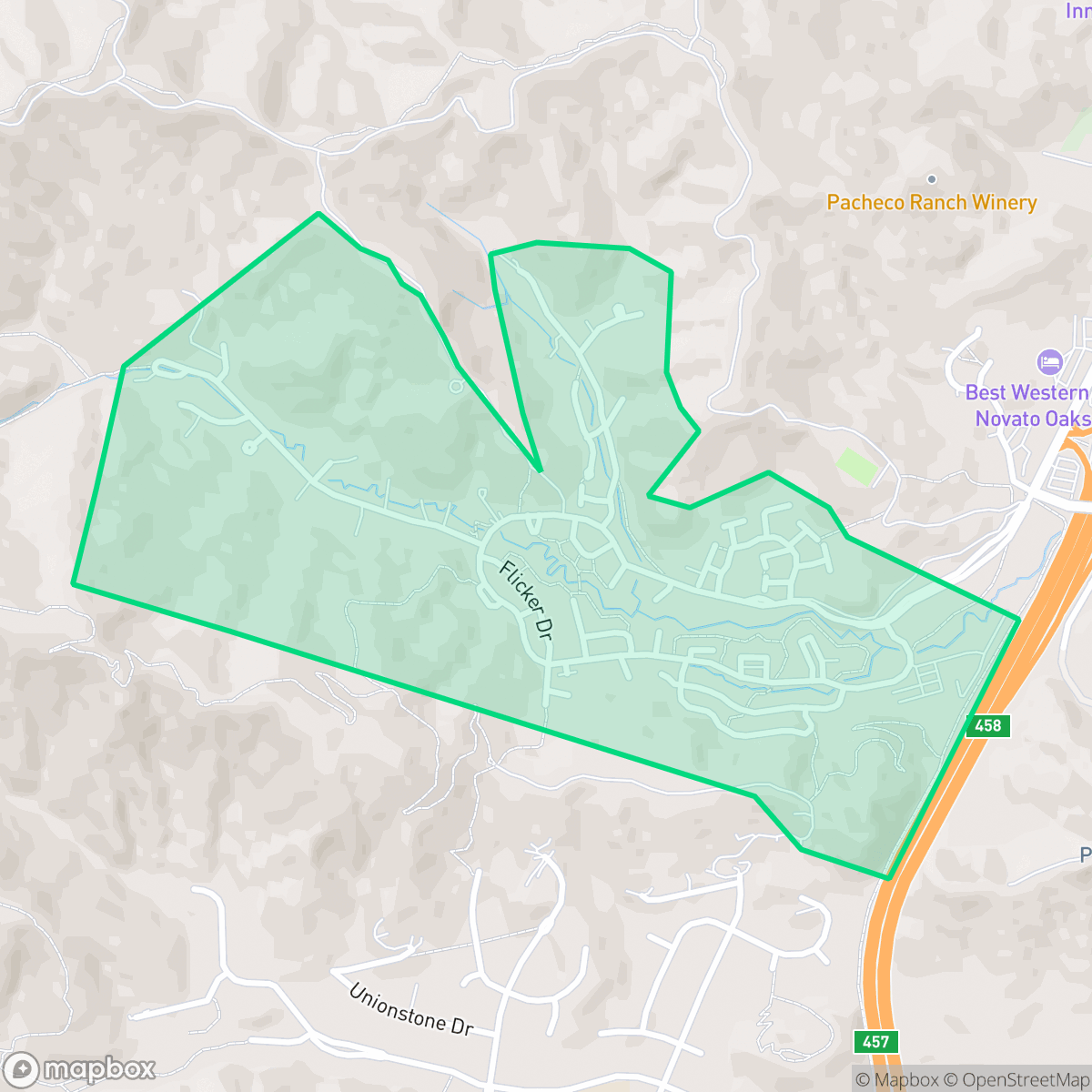 Map showing the location of Pacheo Valle, Novato, CA