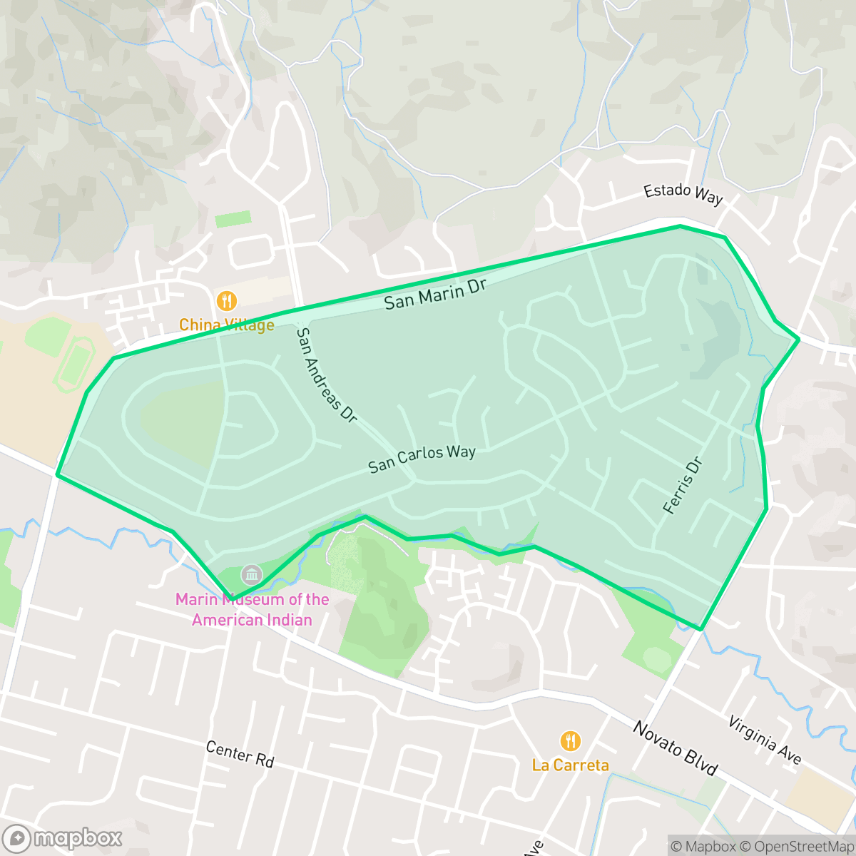 Map showing the location of San Marin, Novato, CA