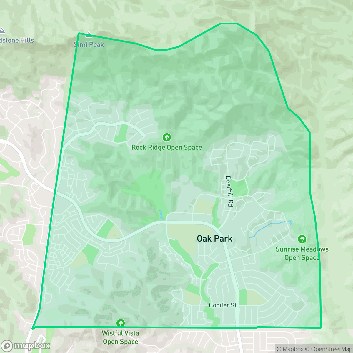 Map showing the location of Oak Park, CA — coverage area