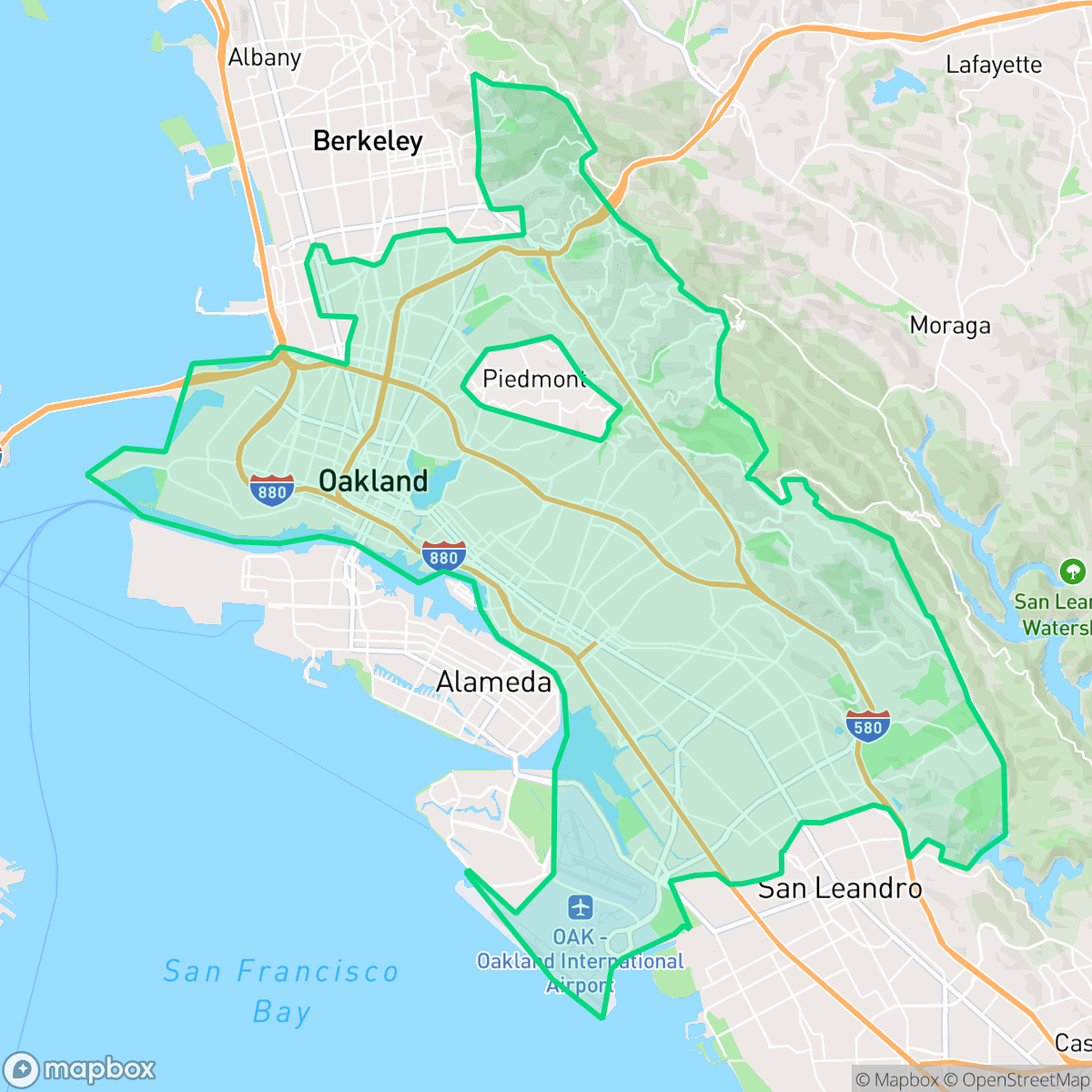 Map showing the location of Oakland, CA — coverage area