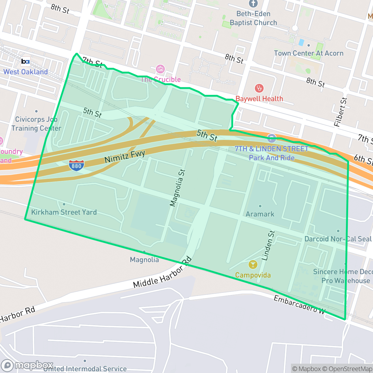Map showing the location of Acorn Industrial, Oakland, CA