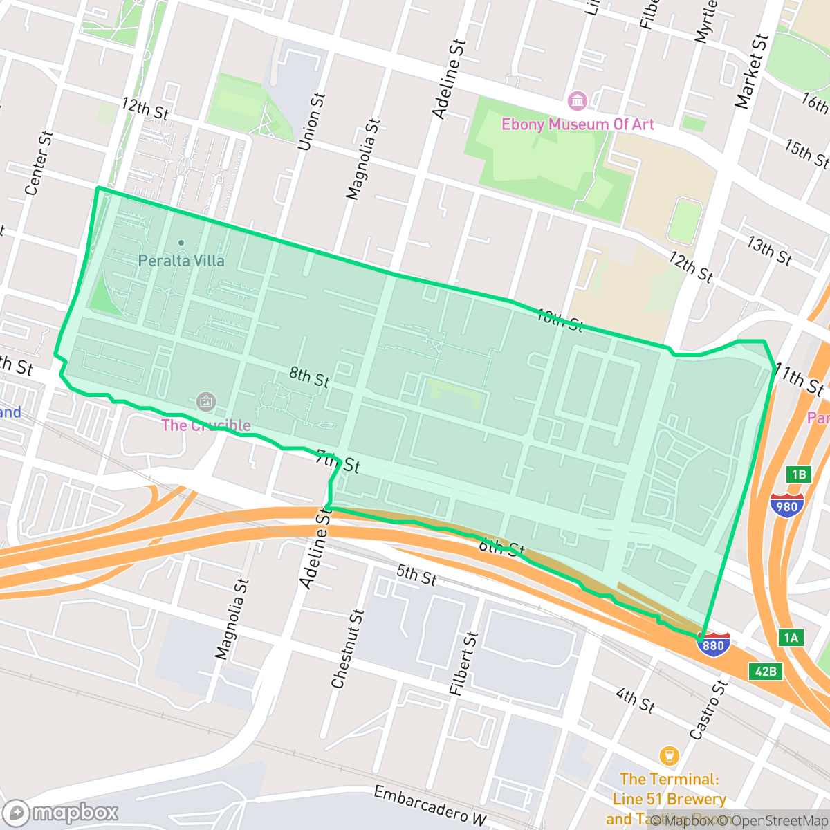 Map showing the location of Acorn, Oakland, CA