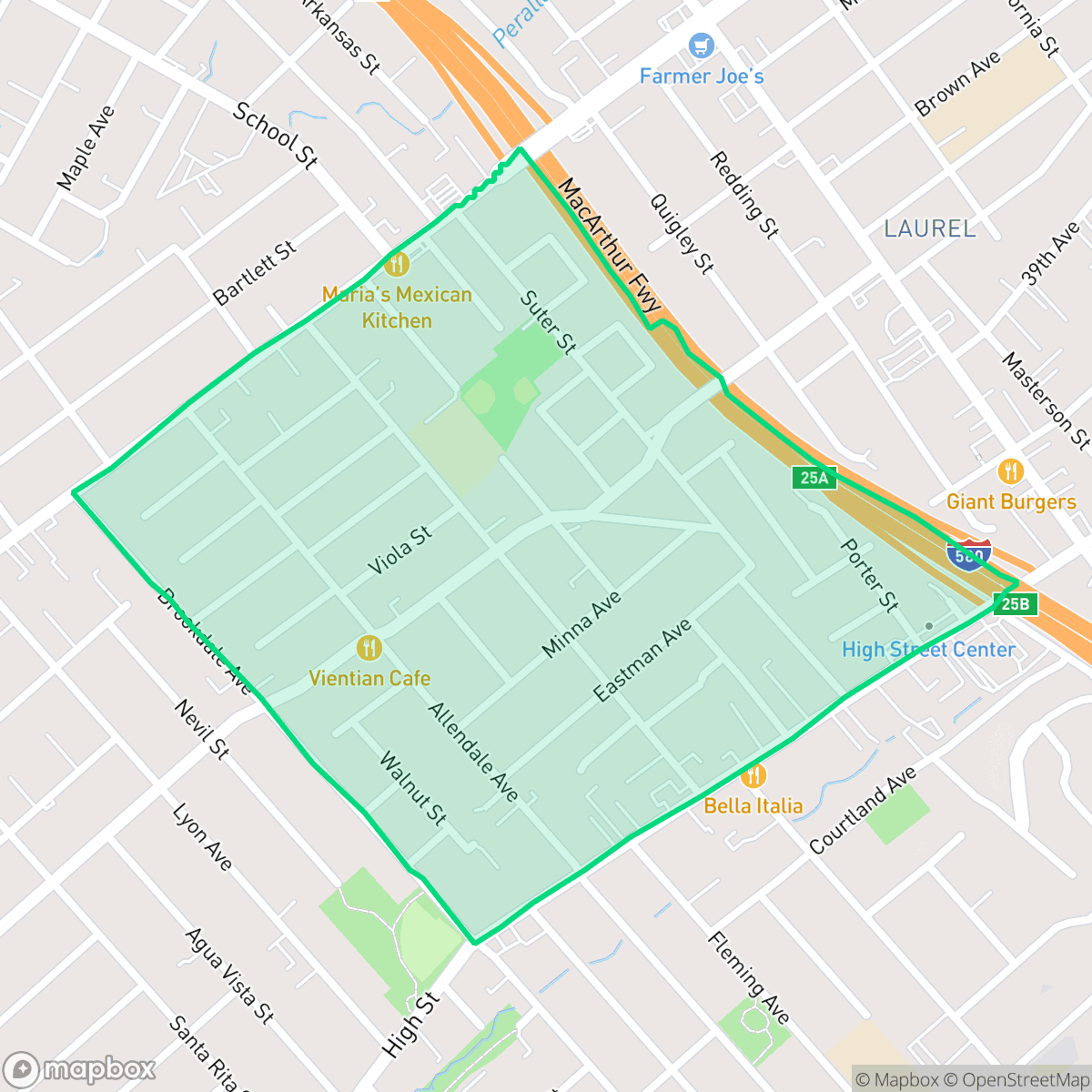 Map showing the location of Allendale, Oakland, CA