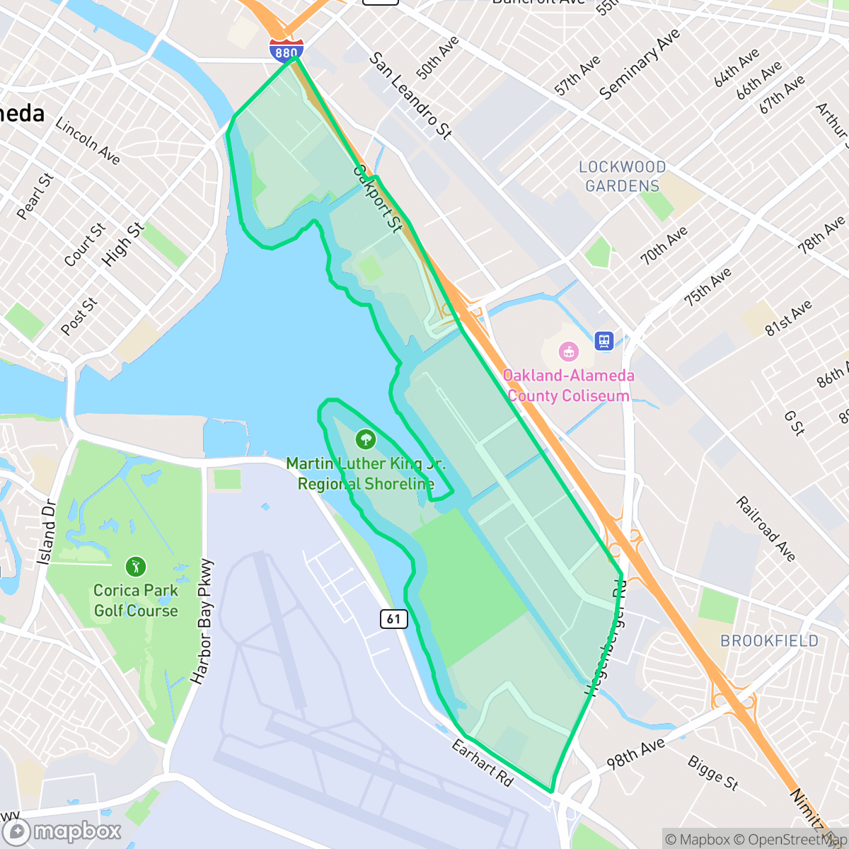 Map showing the location of Arrowhead Marsh, Oakland, CA