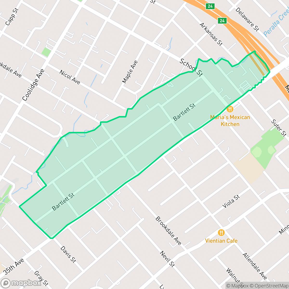 Map showing the location of Bartlett, Oakland, CA