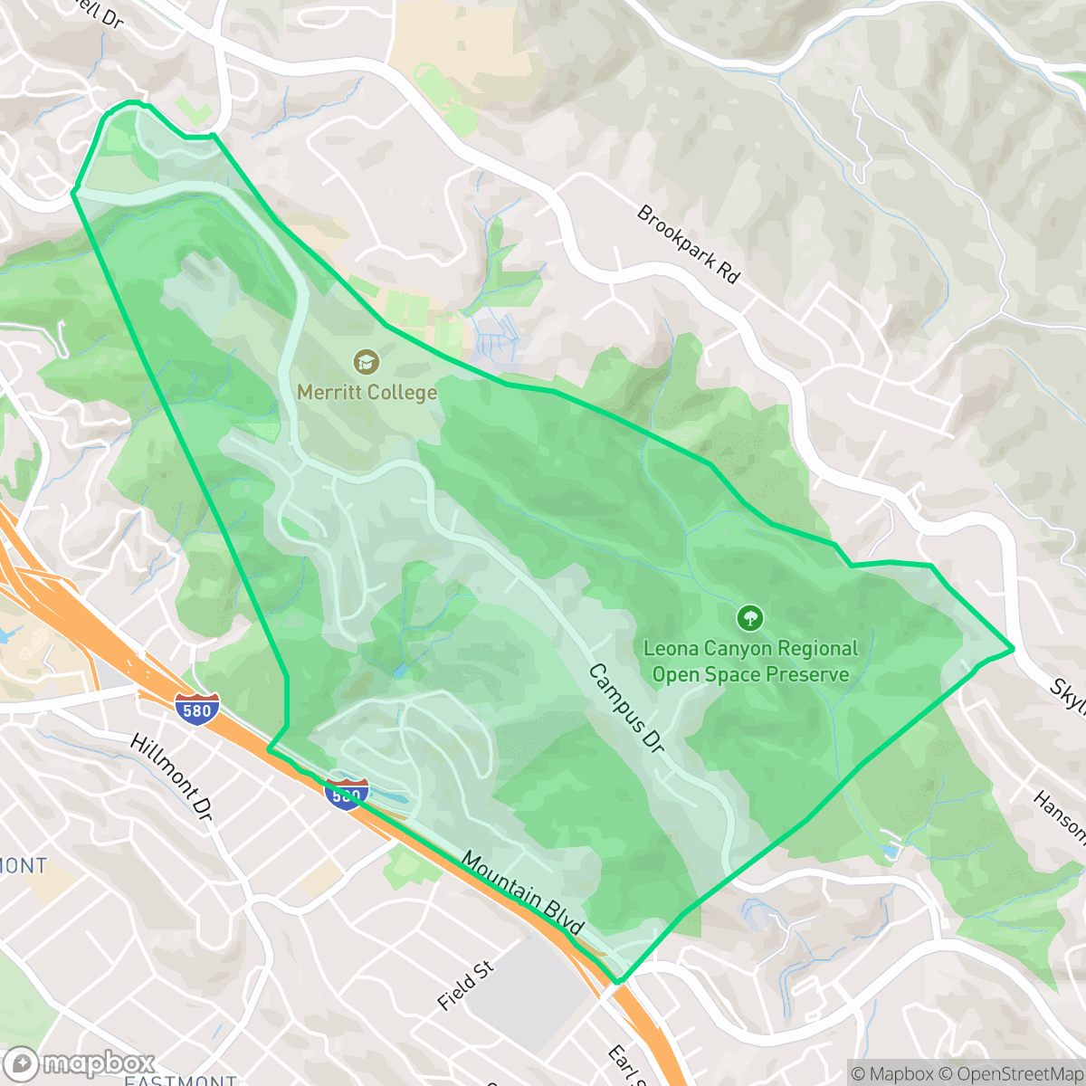Map showing the location of Caballo Hills, Oakland, CA