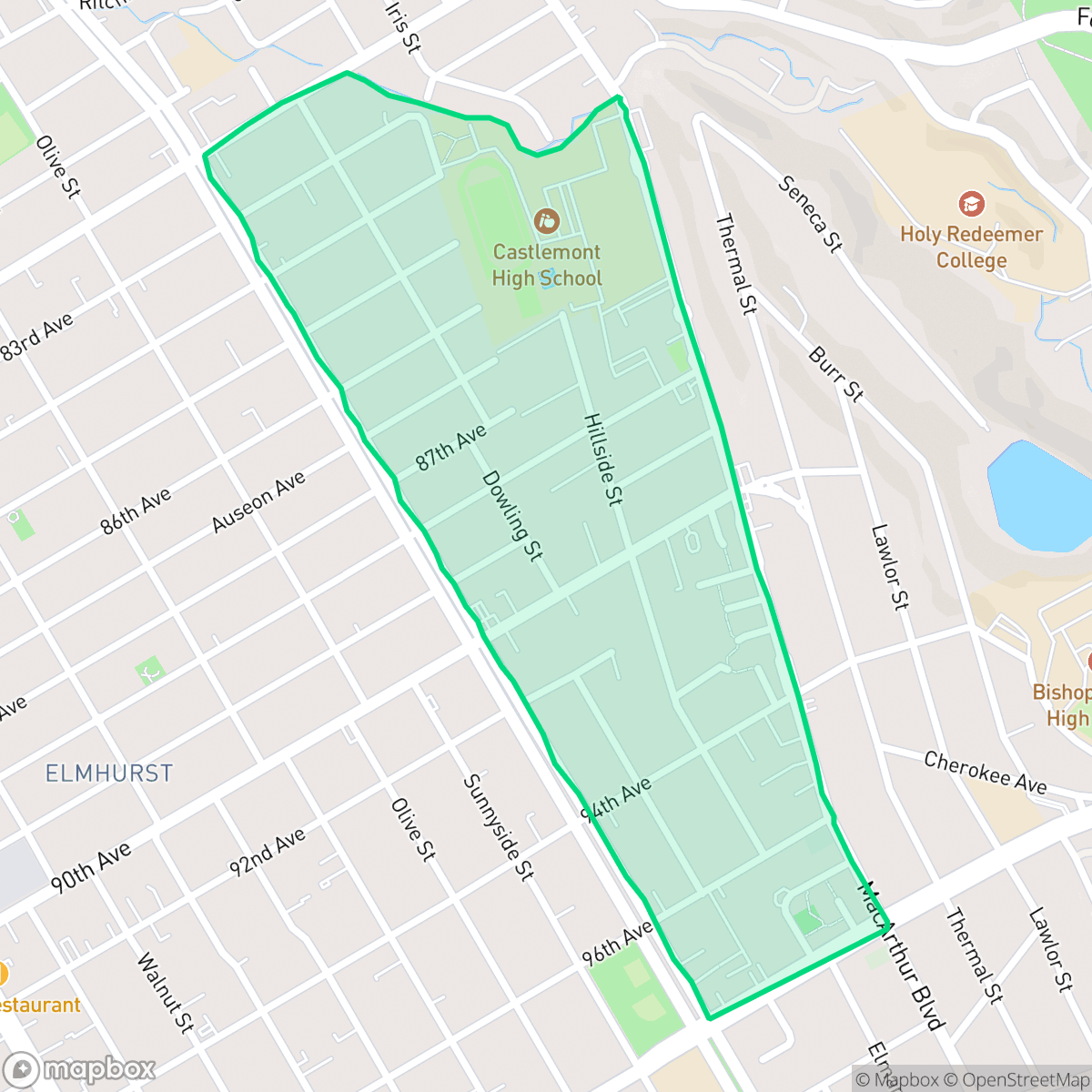 Map showing the location of Castlemont, Oakland, CA
