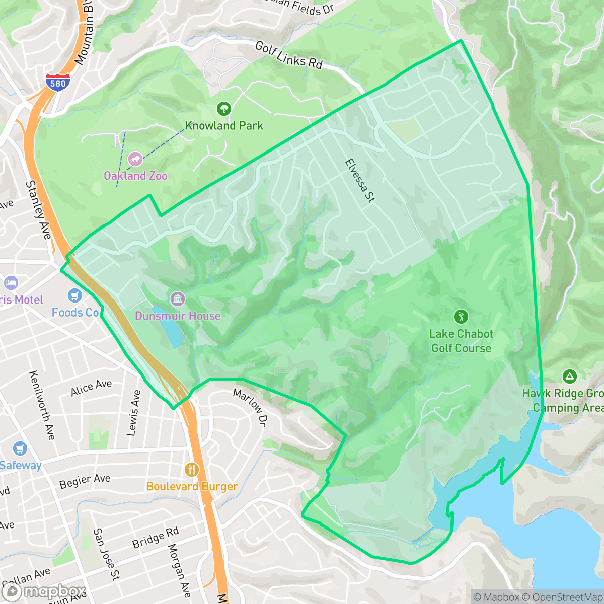 Map showing the location of Chabot Park, Oakland, CA