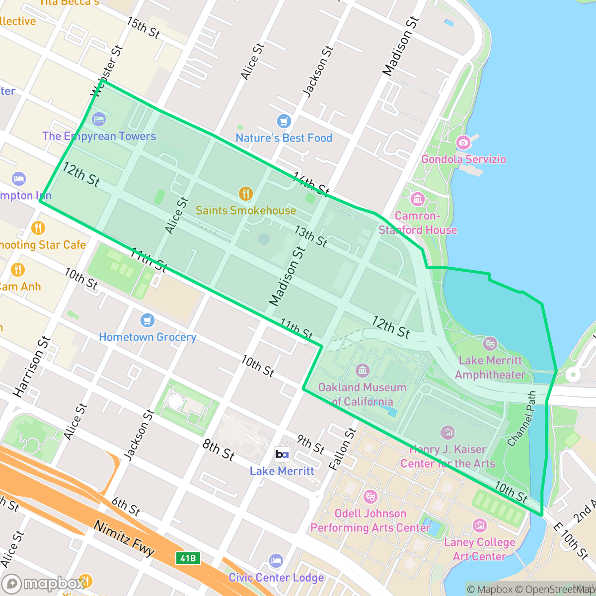 Map showing the location of Civic Center, Oakland, CA