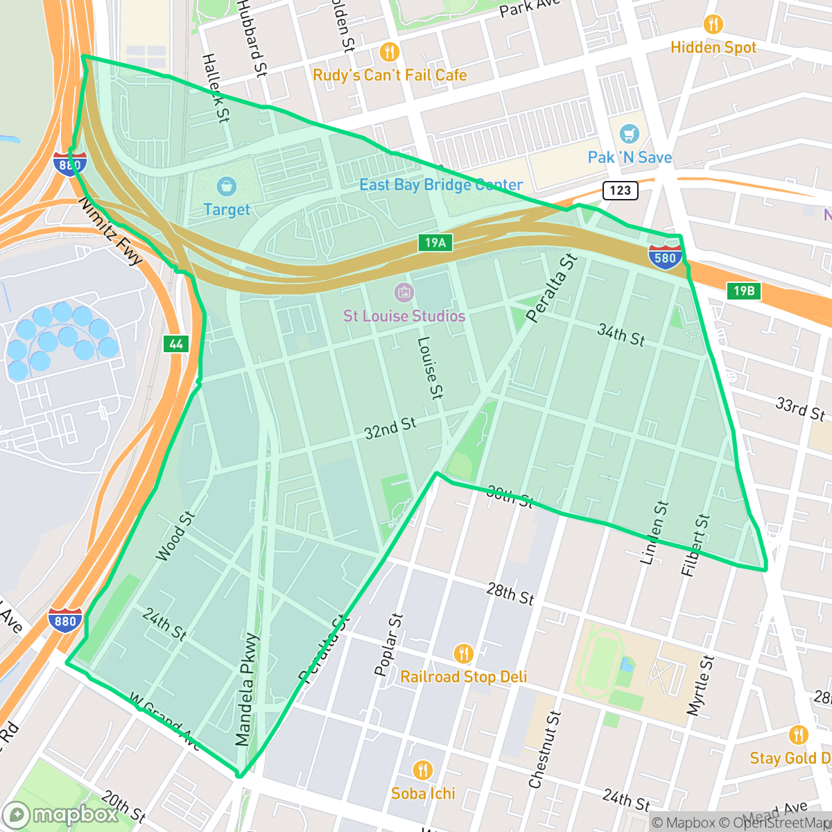 Map showing the location of Clawson, Oakland, CA