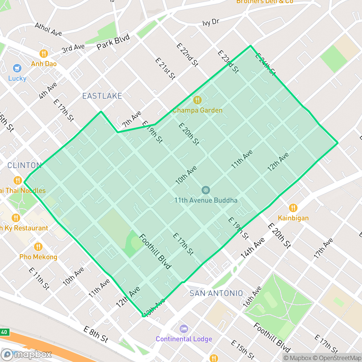 Map showing the location of Clinton, Oakland, CA